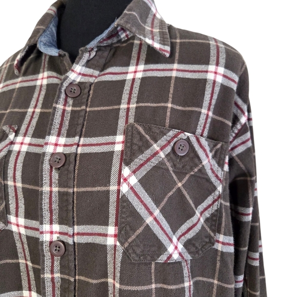 Wrangler Men's Dark Brown Plaid Button Down Flannel Shirt Size L - Picture 2 of 8